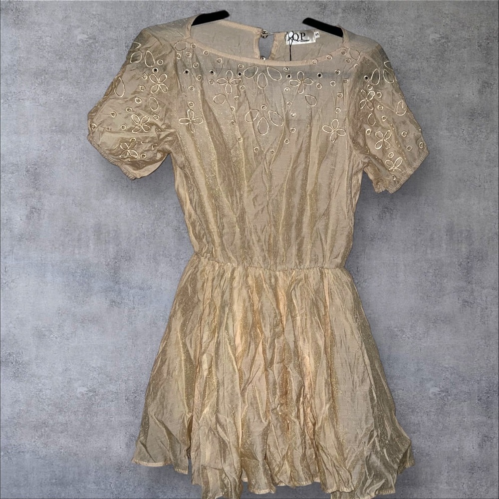 Chic Gold Embroidered Midi Dress